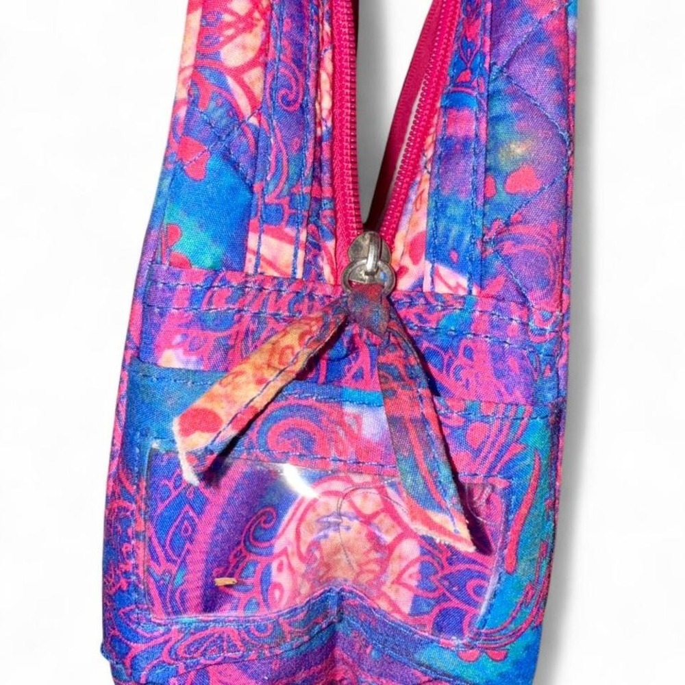 DANIELLE MORGAN VINTAGE LUNCH TOTOE KIT BAG PURPLE PINK PAISLEY - Picture 3 of 7